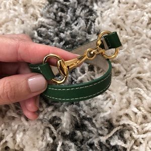 Green and gold leather band wrap bracelet